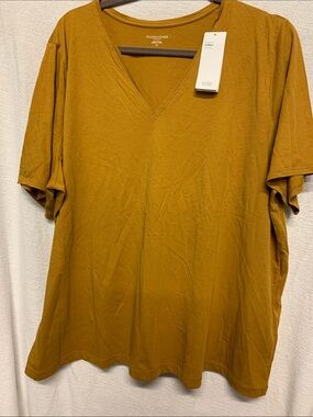 Eileen Fisher Full Figure V-Neck Organic Cotton Top NEW Size 3X Mustard Gold